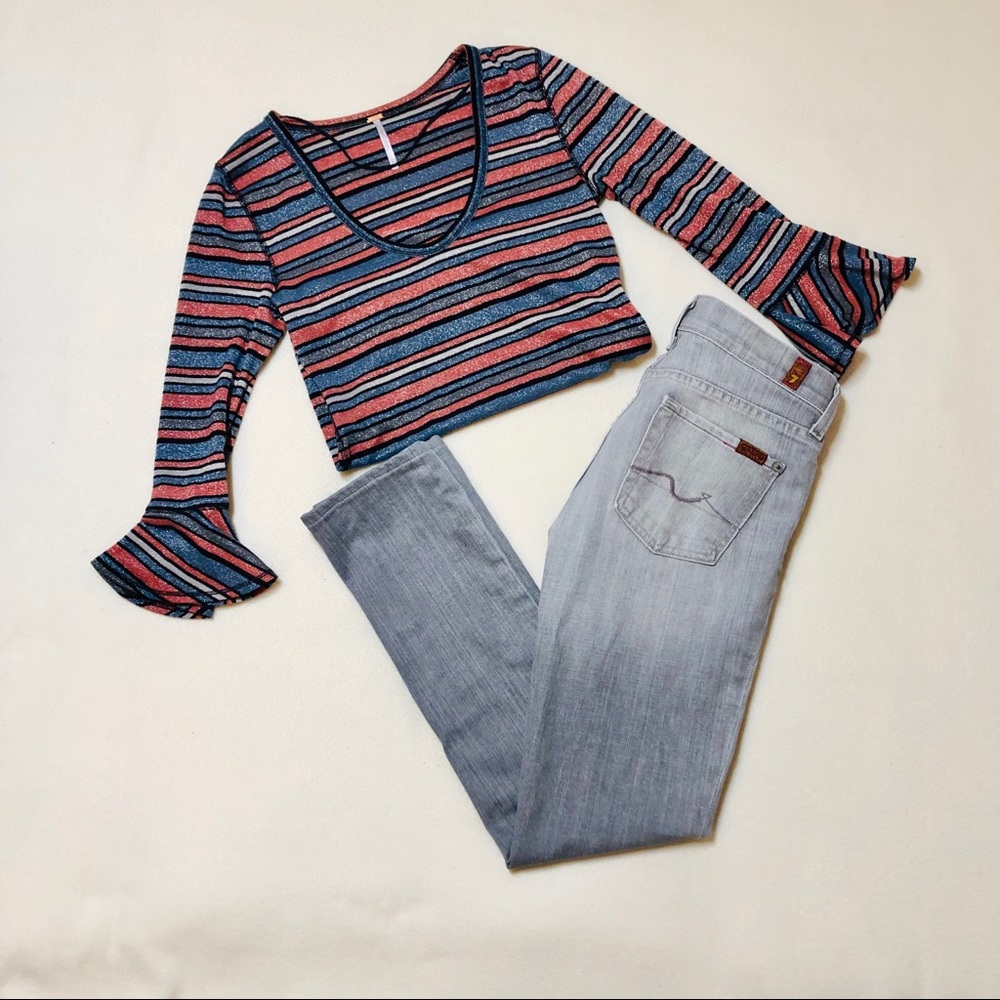 EUC Free People Striped Metallic Top Sz S